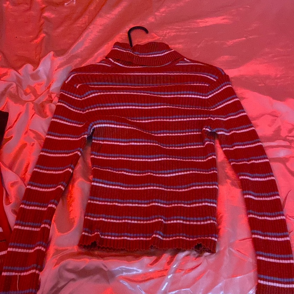stripped turtle neck red sweater